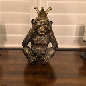 See No Evil Crowned Monkey 11 Inch Statue-Poly Resin Bronze/Gold Colored